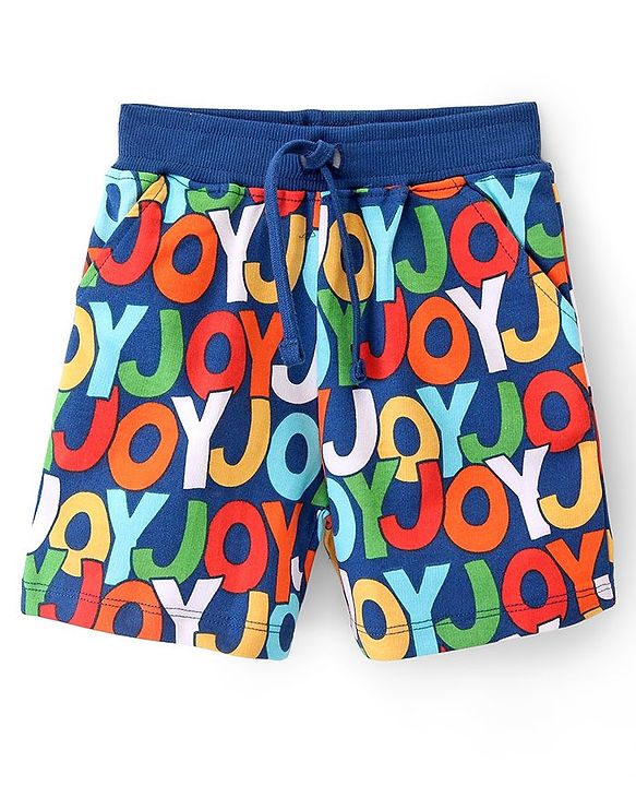 Babyhug Cotton Looper Knit Mid Thigh Shorts With Alphabet Print - Blue
