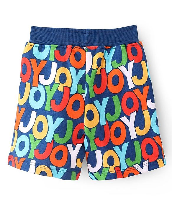 Babyhug Cotton Looper Knit Mid Thigh Shorts With Alphabet Print - Blue