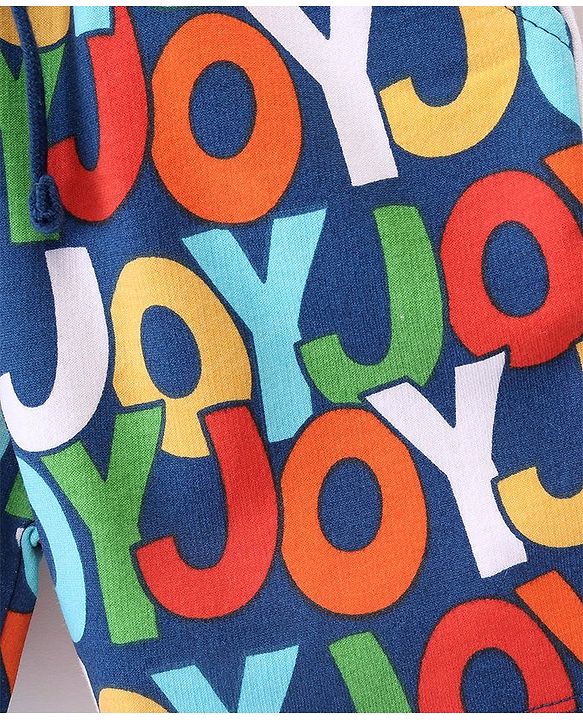 Babyhug Cotton Looper Knit Mid Thigh Shorts With Alphabet Print - Blue