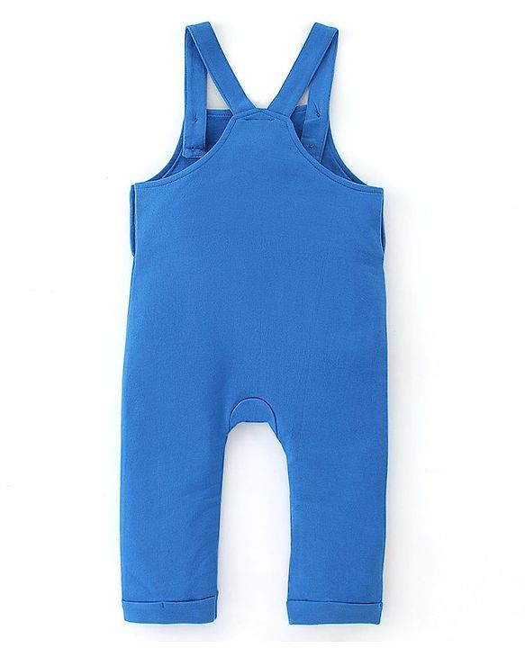 Babyhug Marvel Single Jersey Knit Dungaree with Half Sleeves T-Shirt Text & Avenger Print - Blue