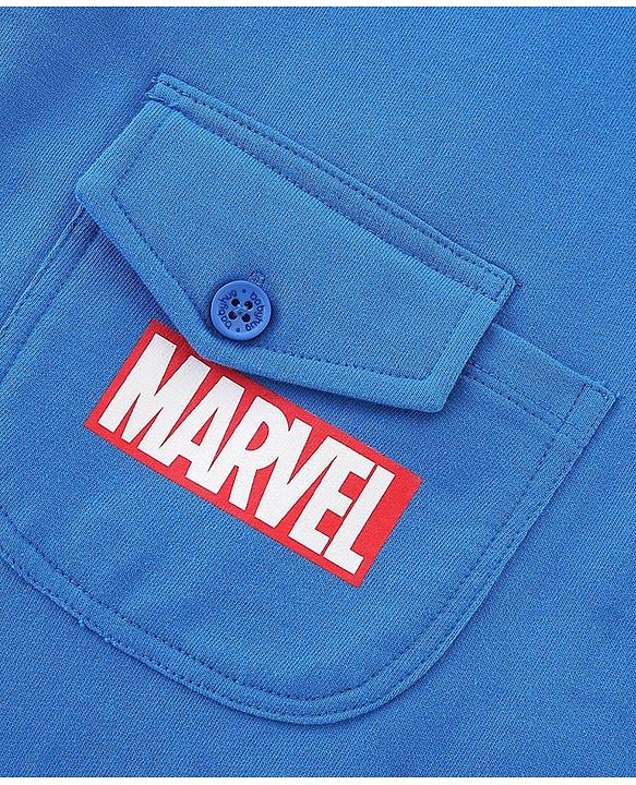 Babyhug Marvel Single Jersey Knit Dungaree with Half Sleeves T-Shirt Text & Avenger Print - Blue