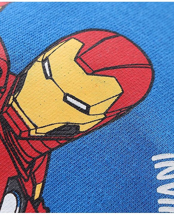 Babyhug Marvel Single Jersey Knit Dungaree with Half Sleeves T-Shirt Text & Avenger Print - Blue