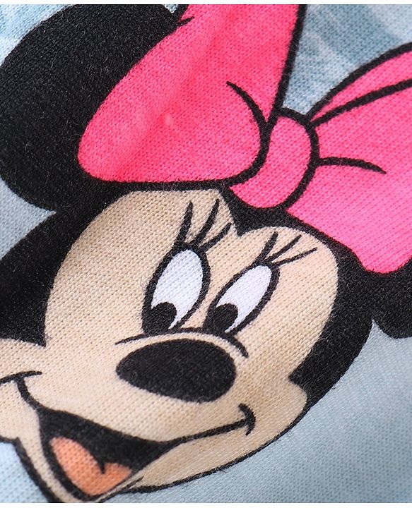 Babyhug Disney Cotton Knit Sleeveless Singlet Jumpsuit with Minnie Mouse Print - Blue