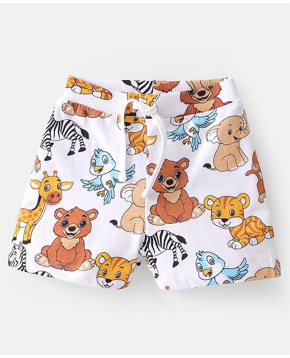 Babyhug Cotton Looper Knit Mid Thigh Shorts With Animal Print Pack of 2 - Multicolour