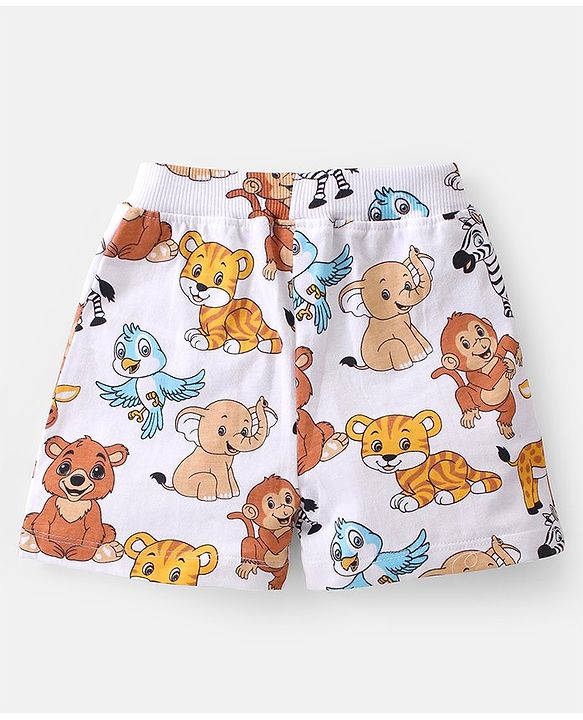 Babyhug Cotton Looper Knit Mid Thigh Shorts With Animal Print Pack of 2 - Multicolour