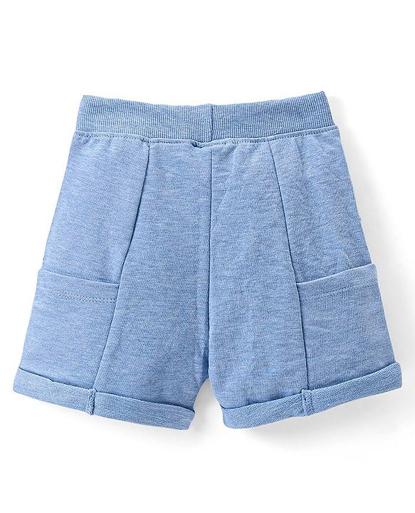 Babyhug Cotton Looper Knit Mid Thigh Dino Printed Shorts - Blue
