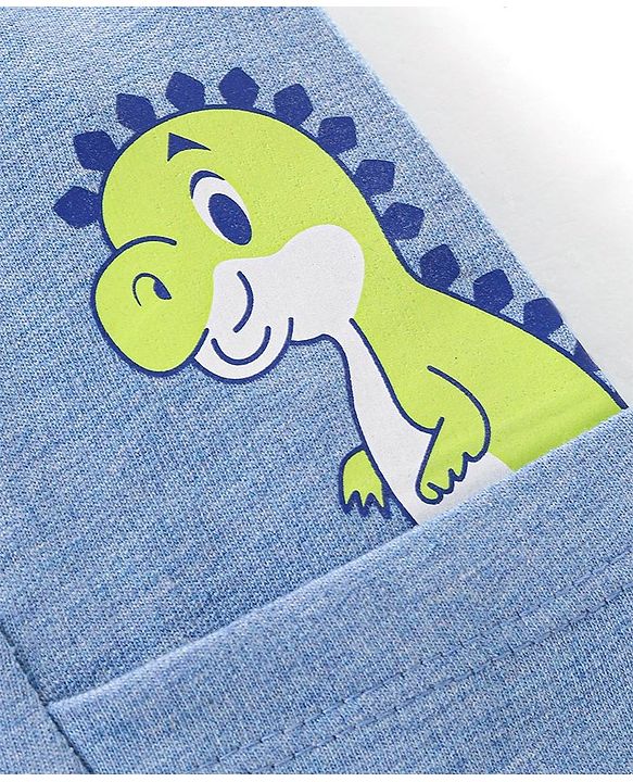 Babyhug Cotton Looper Knit Mid Thigh Dino Printed Shorts - Blue
