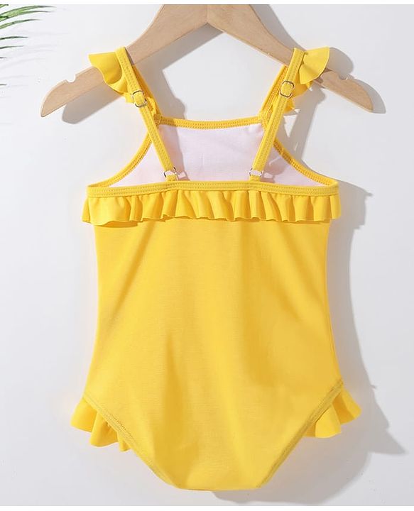 Pine Kids Sleeveless V Cut Swimsuit with Frill Detailing Solid Colour - Yellow