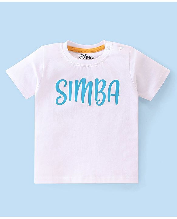 Babyhug Disney 100% Cotton Knit Single Jersey Dungaree & Half Sleeves T-Shirt With Lion King Print - White & Blue