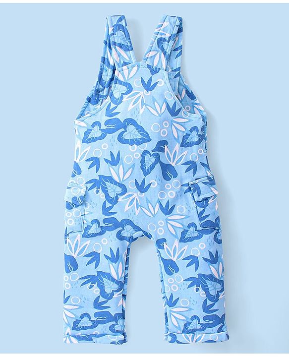 Babyhug Disney 100% Cotton Knit Single Jersey Dungaree & Half Sleeves T-Shirt With Lion King Print - White & Blue
