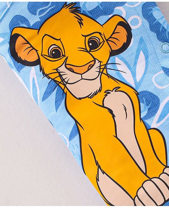 Babyhug Disney 100% Cotton Knit Single Jersey Dungaree & Half Sleeves T-Shirt With Lion King Print - White & Blue