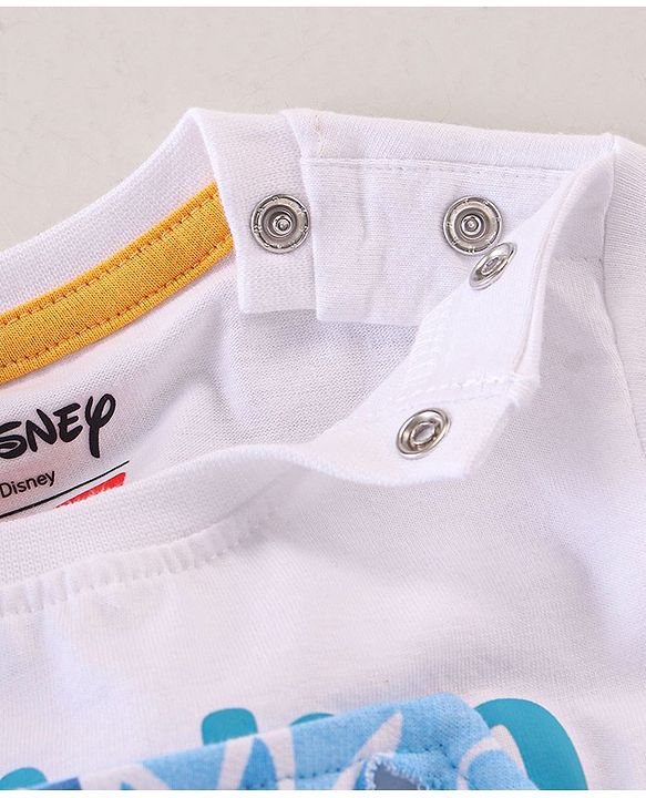 Babyhug Disney 100% Cotton Knit Single Jersey Dungaree & Half Sleeves T-Shirt With Lion King Print - White & Blue