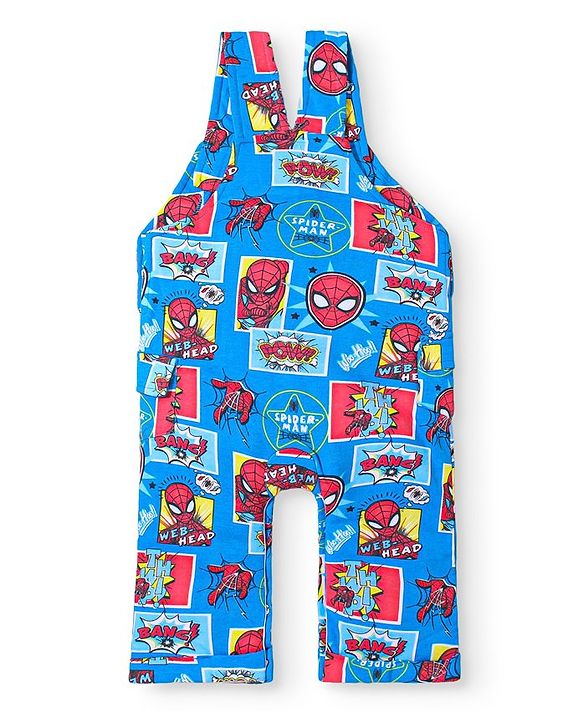 Babyhug Marvel Cotton Knit Dungaree With Half Sleeves T-Shirt & Spiderman Print - Yellow & Blue