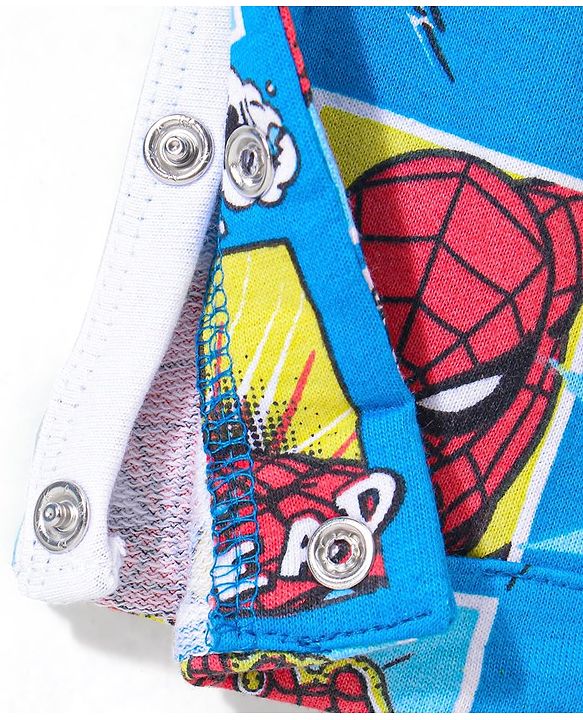 Babyhug Marvel Cotton Knit Dungaree With Half Sleeves T-Shirt & Spiderman Print - Yellow & Blue