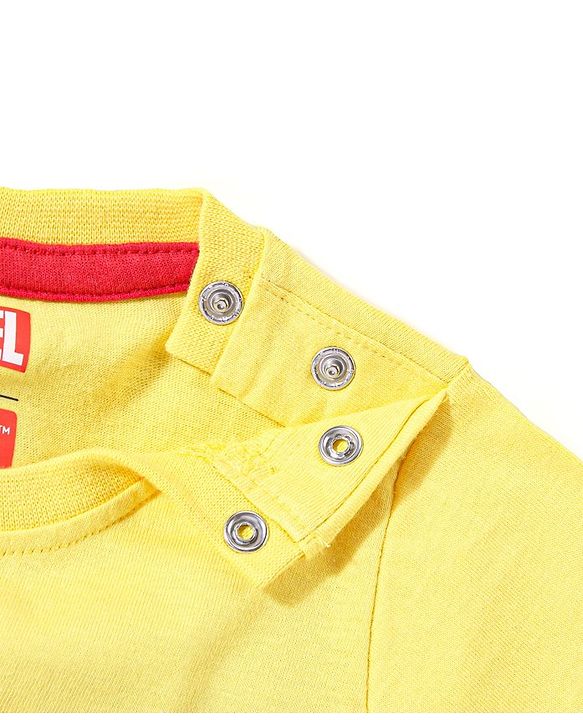 Babyhug Marvel Cotton Knit Dungaree With Half Sleeves T-Shirt & Spiderman Print - Yellow & Blue