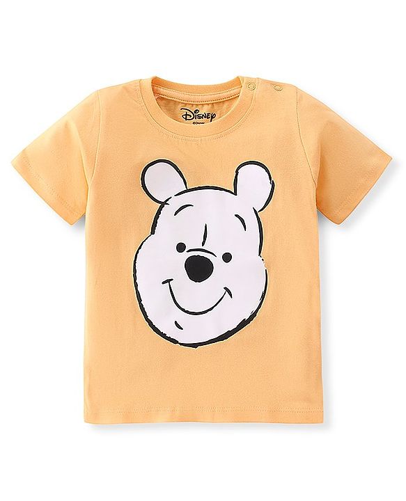 Babyhug Disney Cotton Knit Dungaree and Half Sleeves T-Shirt Set Winnie the Poo Print - Yellow & Blue