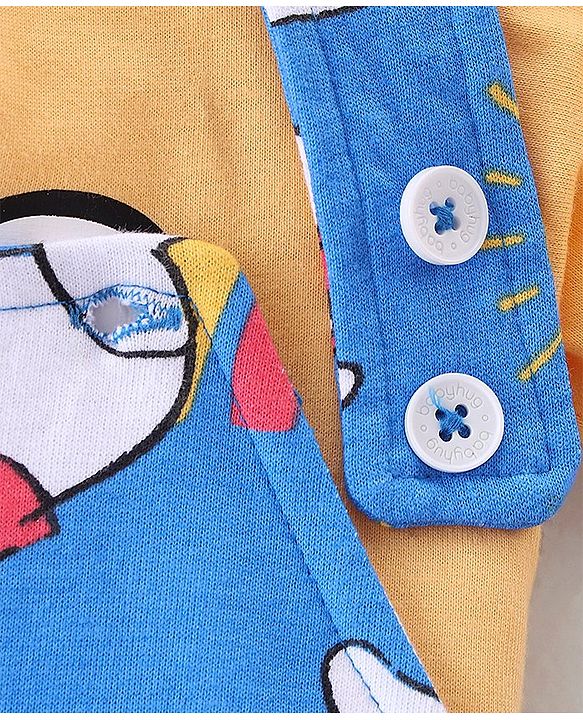 Babyhug Disney Cotton Knit Dungaree and Half Sleeves T-Shirt Set Winnie the Poo Print - Yellow & Blue