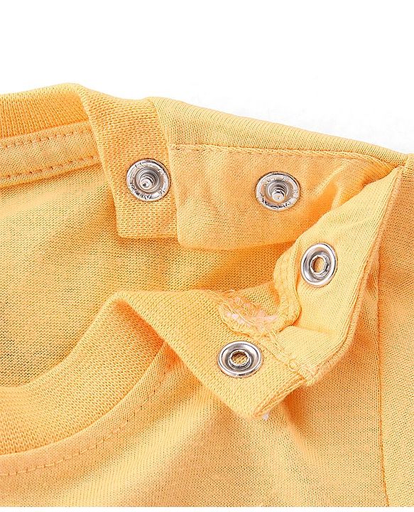 Babyhug Disney Cotton Knit Dungaree and Half Sleeves T-Shirt Set Winnie the Poo Print - Yellow & Blue