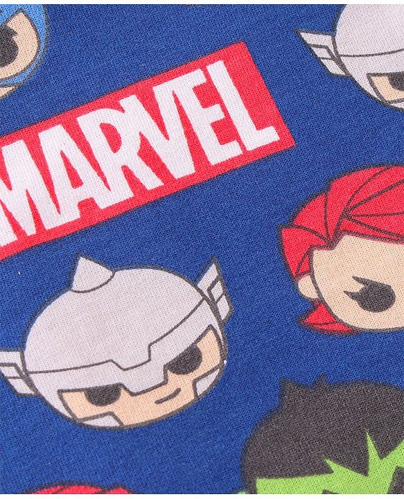 Babyhug Marvel Cotton Single Jersey Knit Dungaree With Half Sleeve Tee And Avengers Print - Yellow & Navy Blue