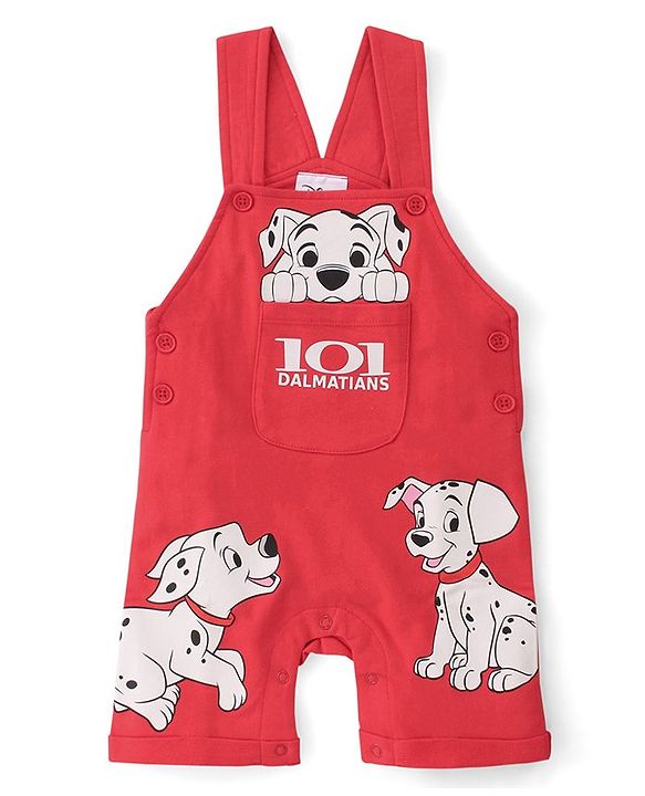 Babyhug Disney Cotton Single Jersey Knit Dungaree With Half Sleeves Tee And 101 Dalmatians Graphics - Blue & Red
