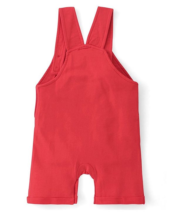 Babyhug Disney Cotton Single Jersey Knit Dungaree With Half Sleeves Tee And 101 Dalmatians Graphics - Blue & Red