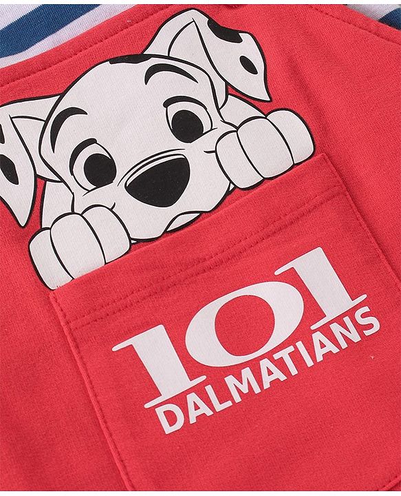 Babyhug Disney Cotton Single Jersey Knit Dungaree With Half Sleeves Tee And 101 Dalmatians Graphics - Blue & Red