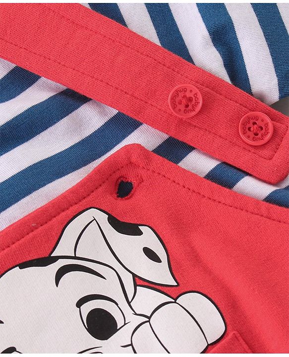 Babyhug Disney Cotton Single Jersey Knit Dungaree With Half Sleeves Tee And 101 Dalmatians Graphics - Blue & Red