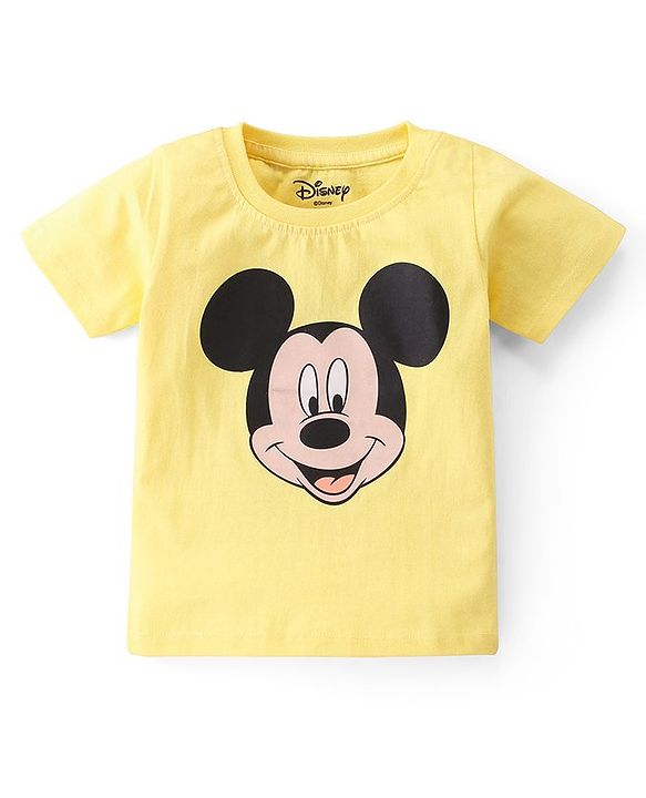 Babyhug Disney Single Jersey Knit  Dungaree with Half Sleeve T-Shirt  & Mickey Mouse  Print - Yellow & Blue