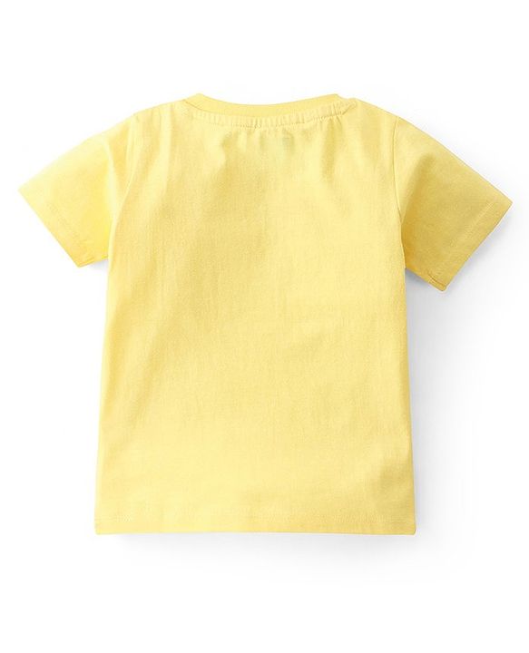 Babyhug Disney Single Jersey Knit  Dungaree with Half Sleeve T-Shirt  & Mickey Mouse  Print - Yellow & Blue