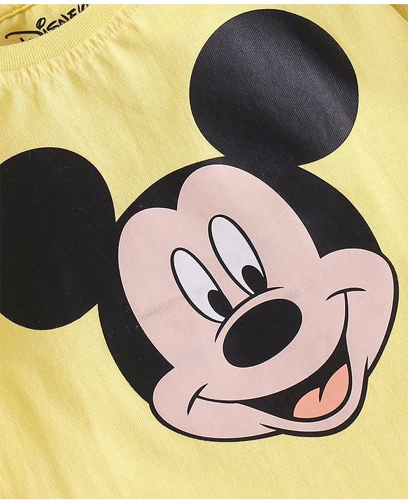 Babyhug Disney Single Jersey Knit  Dungaree with Half Sleeve T-Shirt  & Mickey Mouse  Print - Yellow & Blue