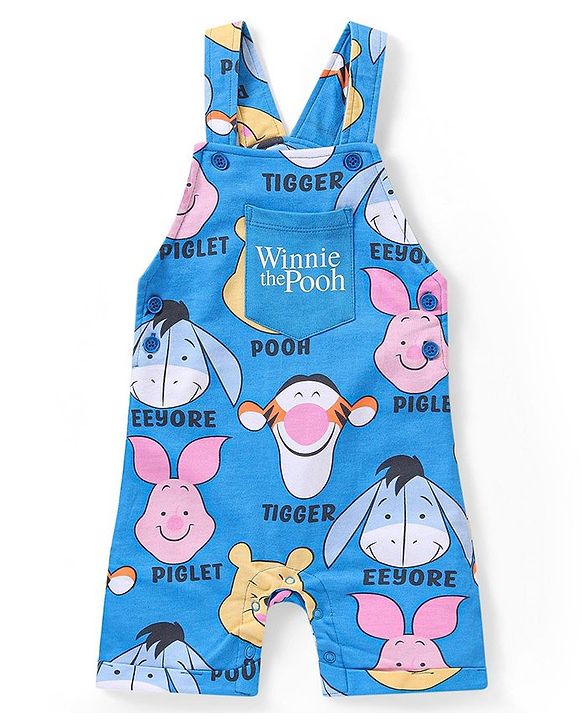 Babyhug Disney Single Jersey Knit Dungaree With Half Sleeves T-Shirt Winnie The Pooh Print - Blue & Yellow