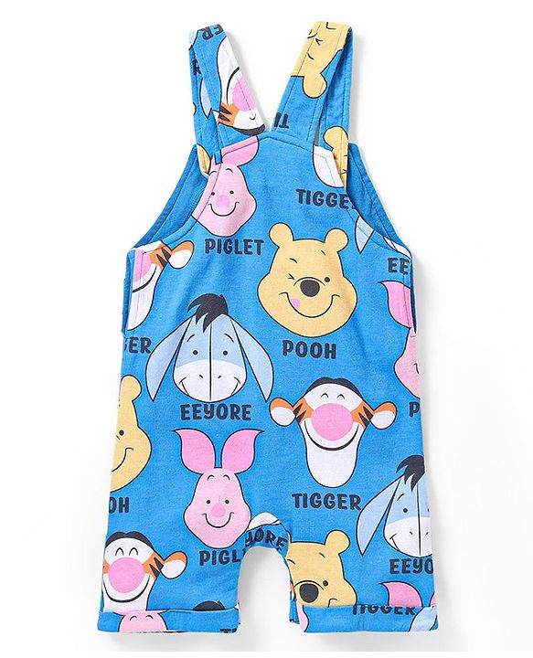 Babyhug Disney Single Jersey Knit Dungaree With Half Sleeves T-Shirt Winnie The Pooh Print - Blue & Yellow