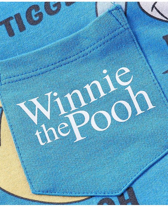 Babyhug Disney Single Jersey Knit Dungaree With Half Sleeves T-Shirt Winnie The Pooh Print - Blue & Yellow