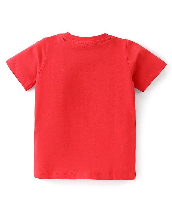 Babyhug Disney Cotton Knit Single Jersey Dungaree & Half Sleeve T-Shirt with Winnie the Pooh Print - Red