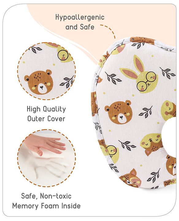 Babyhug Memory Foam Head Shaping Baby Pillow with Fox Print - Multicolor