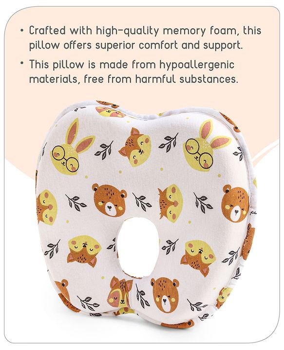 Babyhug Memory Foam Head Shaping Baby Pillow with Fox Print - Multicolor