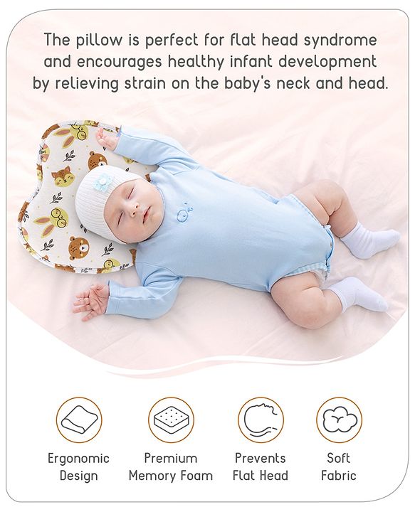 Babyhug Memory Foam Head Shaping Baby Pillow with Fox Print - Multicolor