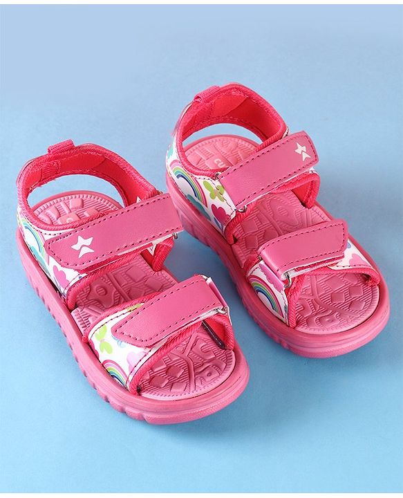 Cute Walk by Babyhug Sandals with Velcro Closure Rainbow Print - Pink