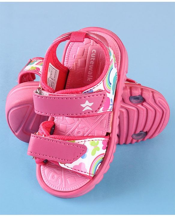 Cute Walk by Babyhug Sandals with Velcro Closure Rainbow Print - Pink