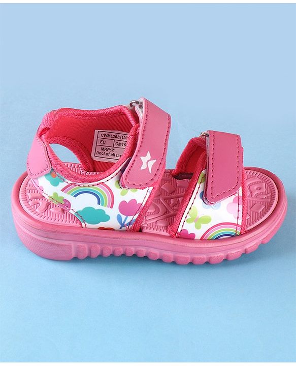 Cute Walk by Babyhug Sandals with Velcro Closure Rainbow Print - Pink