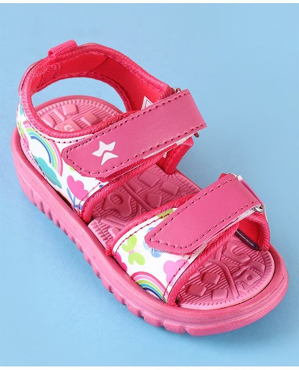 Cute Walk by Babyhug Sandals with Velcro Closure Rainbow Print - Pink