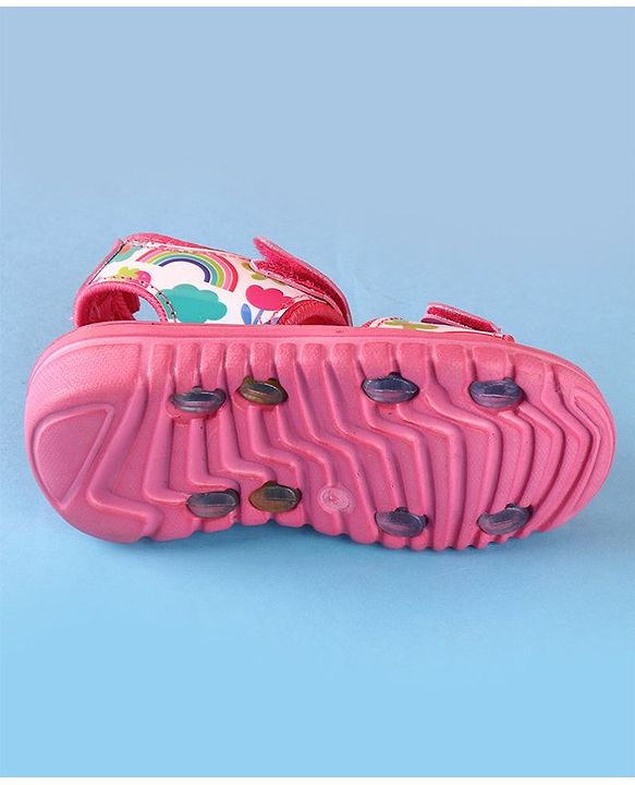 Cute Walk by Babyhug Sandals with Velcro Closure Rainbow Print - Pink