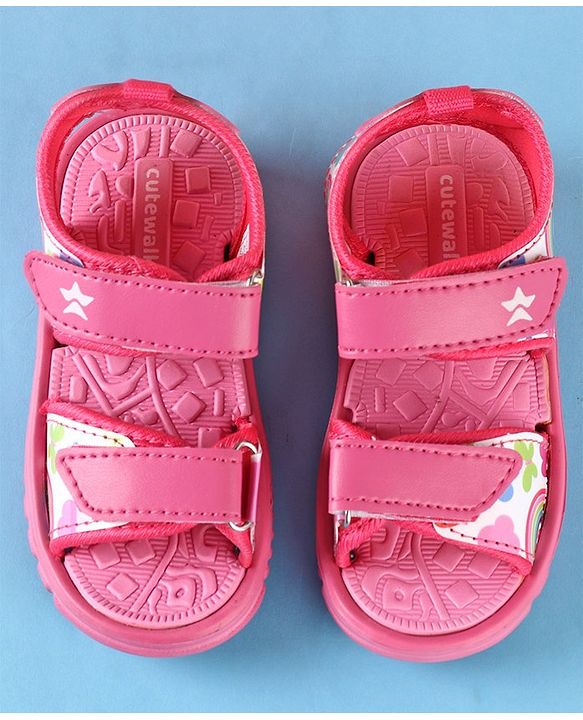 Cute Walk by Babyhug Sandals with Velcro Closure Rainbow Print - Pink