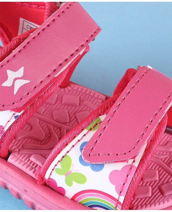 Cute Walk by Babyhug Sandals with Velcro Closure Rainbow Print - Pink