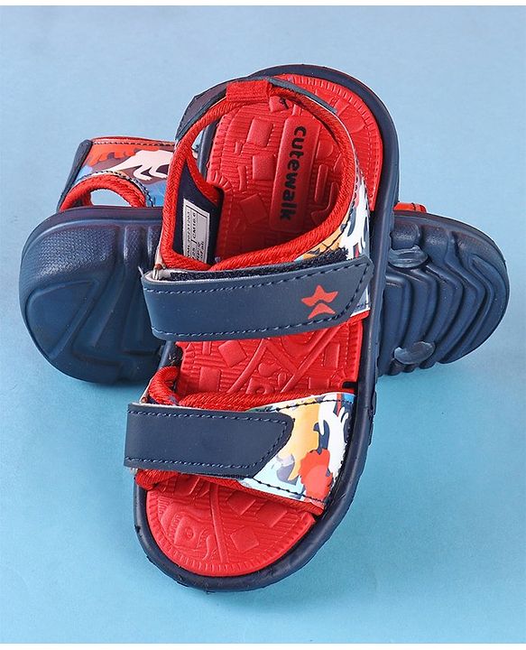 Cute Walk by Babyhug Sandals with Velcro Closure Dino Print - Navy Blue