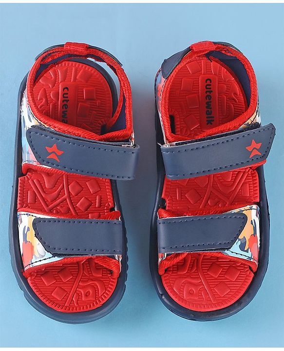 Cute Walk by Babyhug Sandals with Velcro Closure Dino Print - Navy Blue