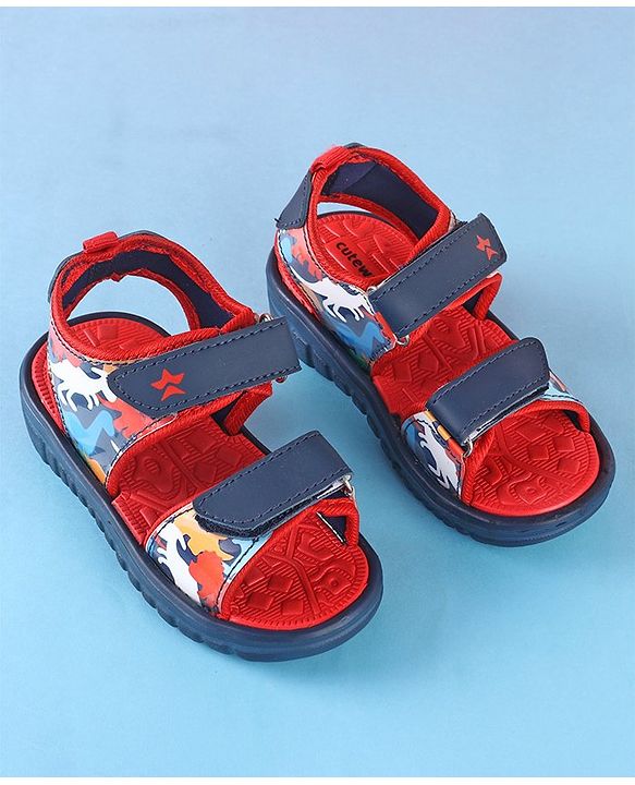 Cute Walk by Babyhug Sandals with Velcro Closure Dino Print - Navy Blue