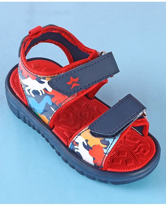 Cute Walk by Babyhug Sandals with Velcro Closure Dino Print - Navy Blue