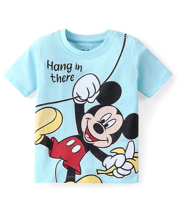 Babyhug Disney Single Jersey Knit Half Sleeves T-Shirt And Shorts Set With Mickey Mouse Graphics - Blue & Yellow