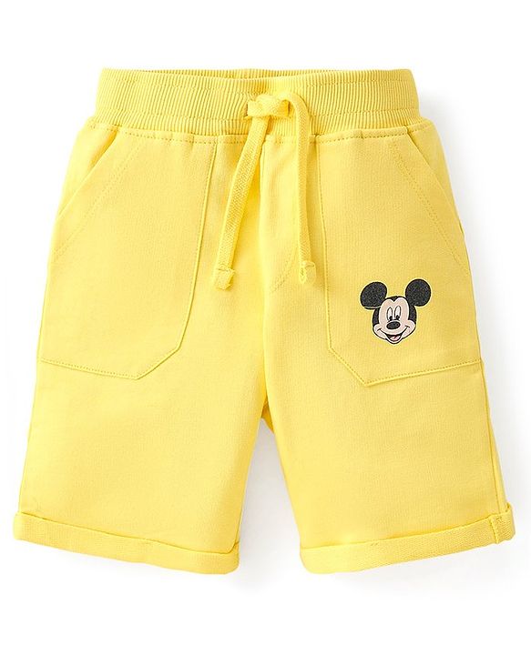 Babyhug Disney Single Jersey Knit Half Sleeves T-Shirt And Shorts Set With Mickey Mouse Graphics - Blue & Yellow